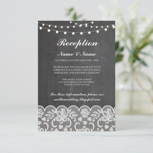 Rustieke trouwreceptiekaarten krijt kant lichten kaart (Staand voorkant)