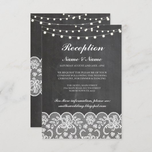 Rustieke trouwreceptiekaarten krijt kant lichten kaart (Voorkant / Achterkant)
