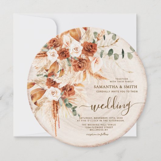 Rustieke Trouwronde Hout Gesneden Graan Kaart (Voorkant)