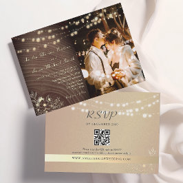 Rustieke trouwuitnodiging met foto en QR-code Kaart