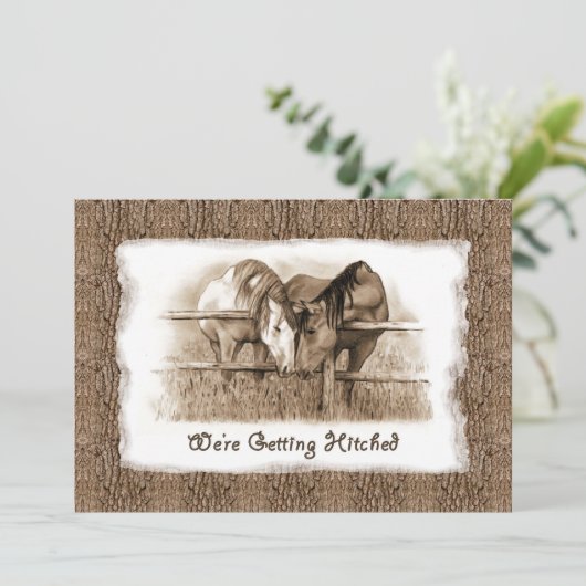 Rustieke trouwuitnodiging: Trouwen: Paarden Kaart (Staand voorkant)