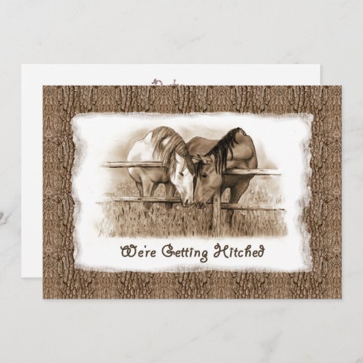 Rustieke trouwuitnodiging: Trouwen: Paarden Kaart (Voorkant / Achterkant)