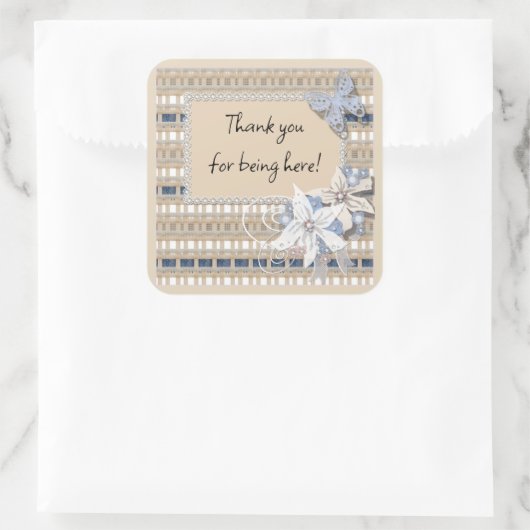 Rustieke , trouwvierkant sticker (Tas)