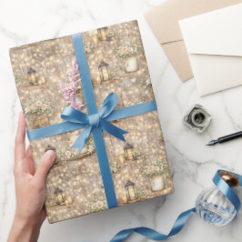 Rustieke Trouwwaterverf Lantaarns Cake Bloemen Cadeaupapier
