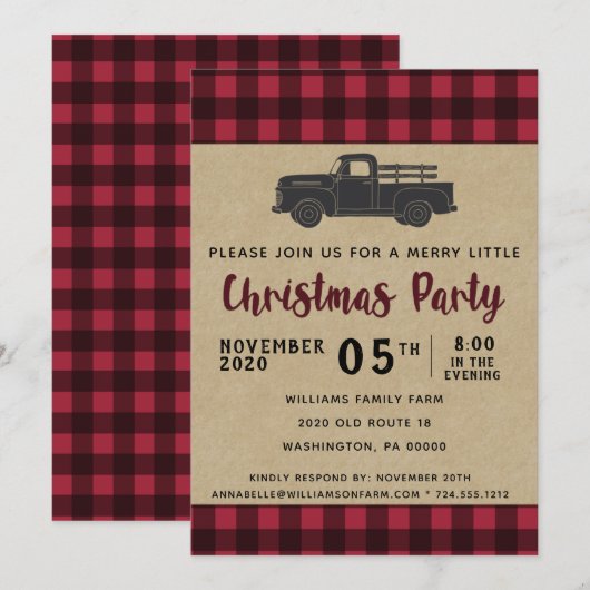 Rustieke  Truck Buffalo Plaid Kerstfeest Kaart (Voorkant / Achterkant)