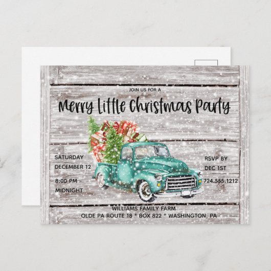 Rustieke  Truck Wood Kerstfeest Uitnodigen Uitnodiging Briefkaart (Voorkant / Achterkant)