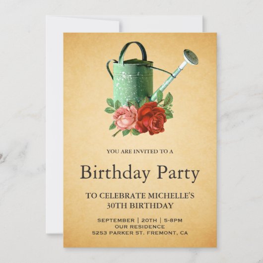 rustieke tuin bloemenbesproeiing kan verjaardag kaart (Voorkant)