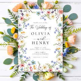 Rustieke tuin botanische wilde bloem bruiloft kaart