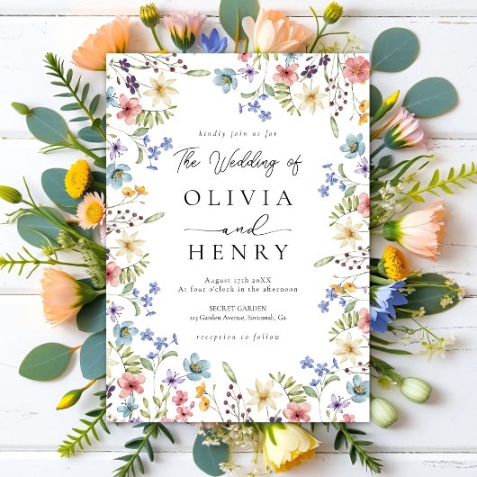 Rustieke tuin botanische wilde bloem bruiloft kaart