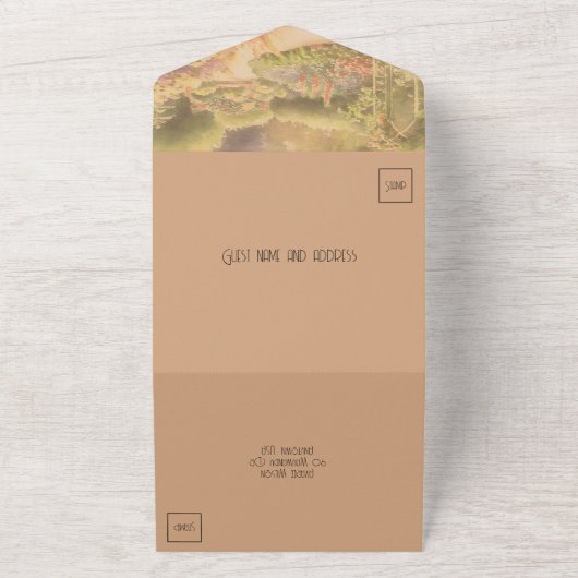 Rustieke tuin bruiloft all in one uitnodiging (Buitenkant)