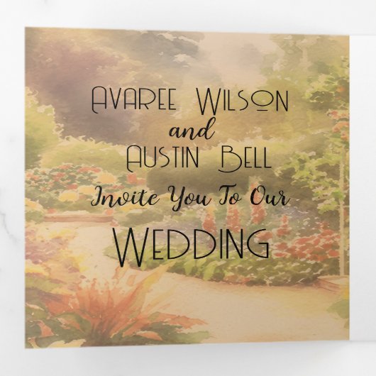 Rustieke tuin bruiloft drieluik uitnodiging (Binnenzijde eerst)