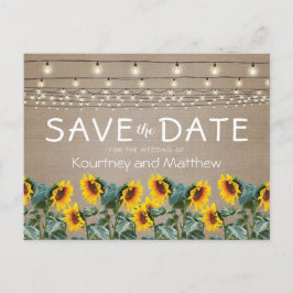 Rustieke Tuin Zonnebloemen Lichten Save the Date Aankondigingskaart