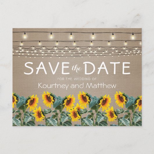 Rustieke Tuin Zonnebloemen Lichten Save the Date Aankondigingskaart (Voorkant)