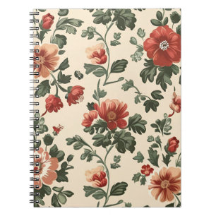 Rustieke Tuinbloei – Rode Bloemenpatroon Notitieboek
