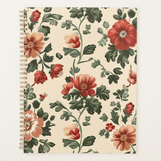 Rustieke Tuinbloei –  Rode Bloemenpatroon Planner