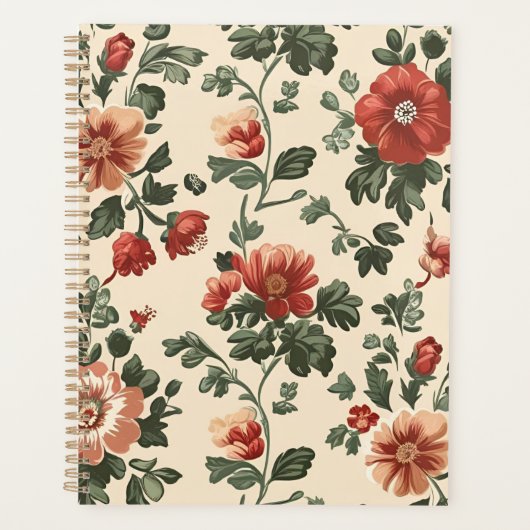 Rustieke Tuinbloei – Rode Bloemenpatroon Planner (Voorkant)