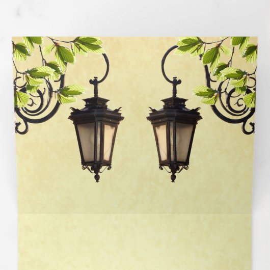  rustieke tuinlampen alles in één bruiloft drieluik uitnodiging (Binnenzijde eerst)