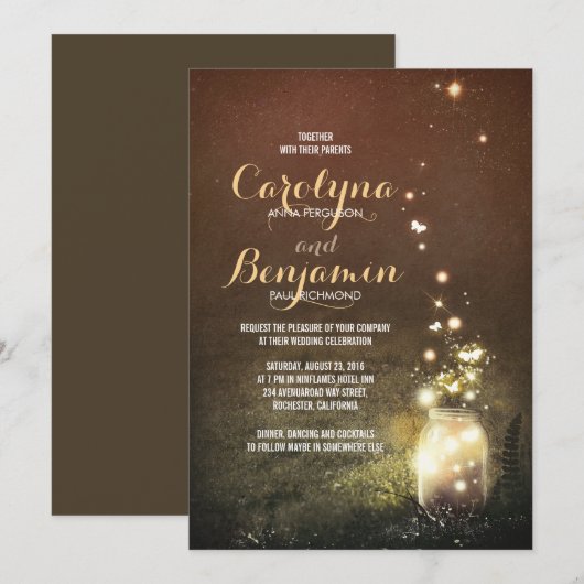 Rustieke Tuinverlichting - Fireflies Mason Jar Wed Kaart (Voorkant / Achterkant)