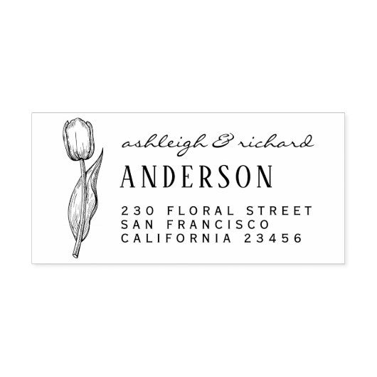Rustieke Tulip Bloem Aangepaste Namen Retouradres Rubberstempel (Afrduk)