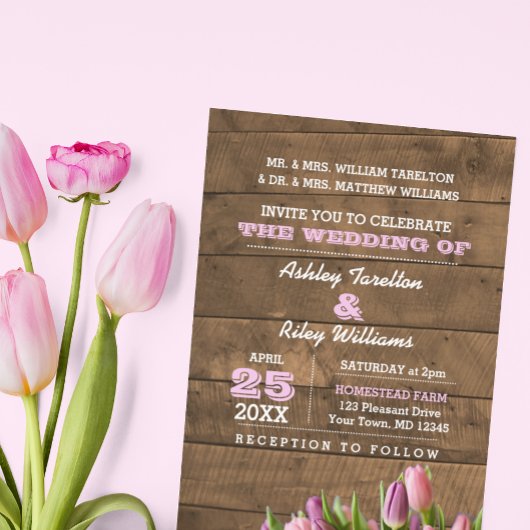 Rustieke Tulpen & Barnwood bruiloft uitnodiging