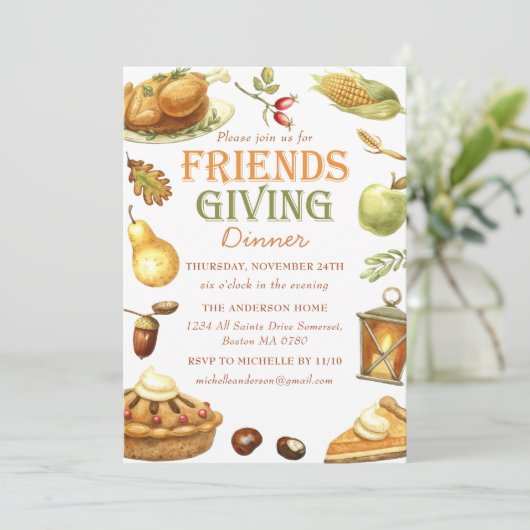 Rustieke Turkije Friendsgiving Diner Waterverf Kaart (Staand voorkant)