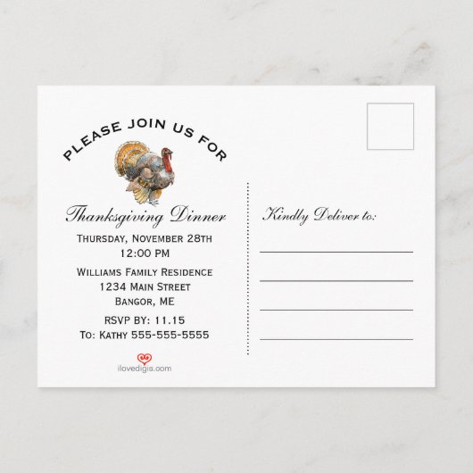 Rustieke Turkije Thanksgiving diner Uitnodiging Briefkaart (Achterkant)