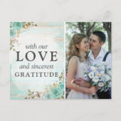 Rustieke Turquoise bloemenbruiloft dank u foto Briefkaart (Voorkant)