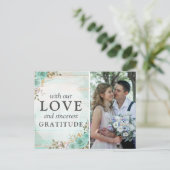 Rustieke Turquoise bloemenbruiloft dank u foto Briefkaart (Staand voorkant)