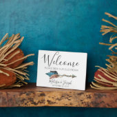 Rustieke Turquoise Boho Pijl Welkom Guestbook Bord Fotoplaat (Zijkant)