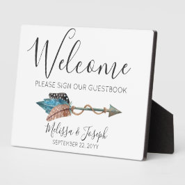 Rustieke Turquoise Boho Pijl Welkom Guestbook Bord Fotoplaat
