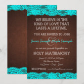 Rustieke Turquoise en Bruine Bruiloft Kaart (Voorkant / Achterkant)