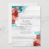 Rustieke Turquoise en Coral Floral Wedding Kaart (Voorkant)
