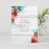Rustieke Turquoise en Coral Floral Wedding Kaart (Staand voorkant)