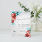 Rustieke Turquoise en Koraal Bloemige Bruiloft Aankondigingskaart (Staand voorkant)