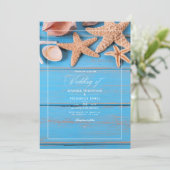 Rustieke turquoise en koraal strand bruiloft kaart (Staand voorkant)