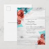 Rustieke turquoise en koraalbloemige trouwdag aankondigingskaart (Voorkant / Achterkant)