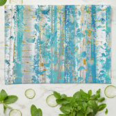 Rustieke turquoise grijze en gouden berkenbomen theedoek (Gevouwen)