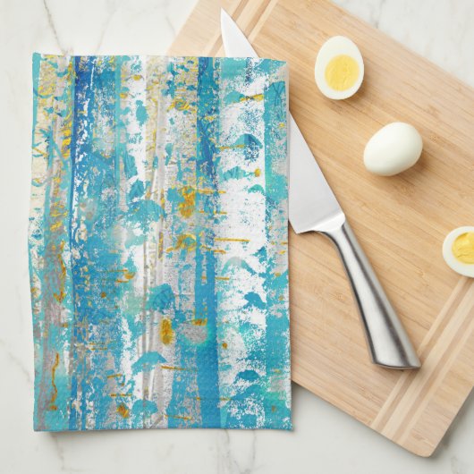 Rustieke turquoise grijze en gouden berkenbomen theedoek (Quarter Fold)