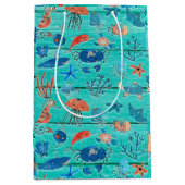 Rustieke turquoise hout & onder de zee vrienden gr medium cadeauzakje (Voorkant)