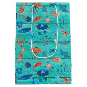 Rustieke turquoise hout & onder de zee vrienden gr medium cadeauzakje (Achterkant)
