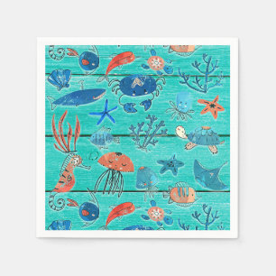 Rustieke turquoise hout & onderzee vrienden grilli servet