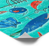 Rustieke turquoise hout & onderzee vrienden whimsi poster (Hoek)