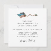 Rustieke Turquoise hout veren bruiloft uitnodiging (Achterkant)