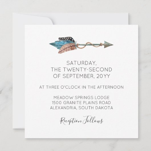 Rustieke Turquoise hout veren bruiloft uitnodiging (Achterkant)