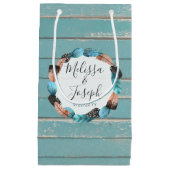 Rustieke Turquoise hout veren krans Boho bruiloft Klein Cadeauzakje (Voorkant)