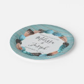 Rustieke Turquoise hout veren krans Boho bruiloft Papieren Bordje (Gekanteld)