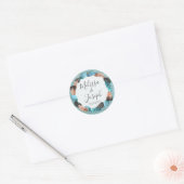 Rustieke Turquoise hout veren krans Boho bruiloft Ronde Sticker (Envelop)