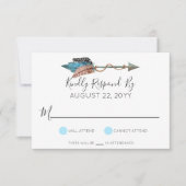 Rustieke Turquoise hout veren pijl bruiloft RSVP (Voorkant)