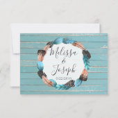 Rustieke Turquoise hout veren pijl bruiloft RSVP (Achterkant)