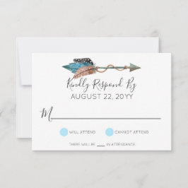 Rustieke Turquoise hout veren pijl bruiloft RSVP Kaartje